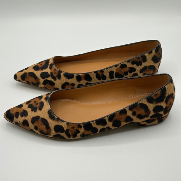 J.Crew Marina Calf Hair Pointy‎ Toe Flats Leopard Print Slip On Women's Size 6.5 - Picture 5 of 13